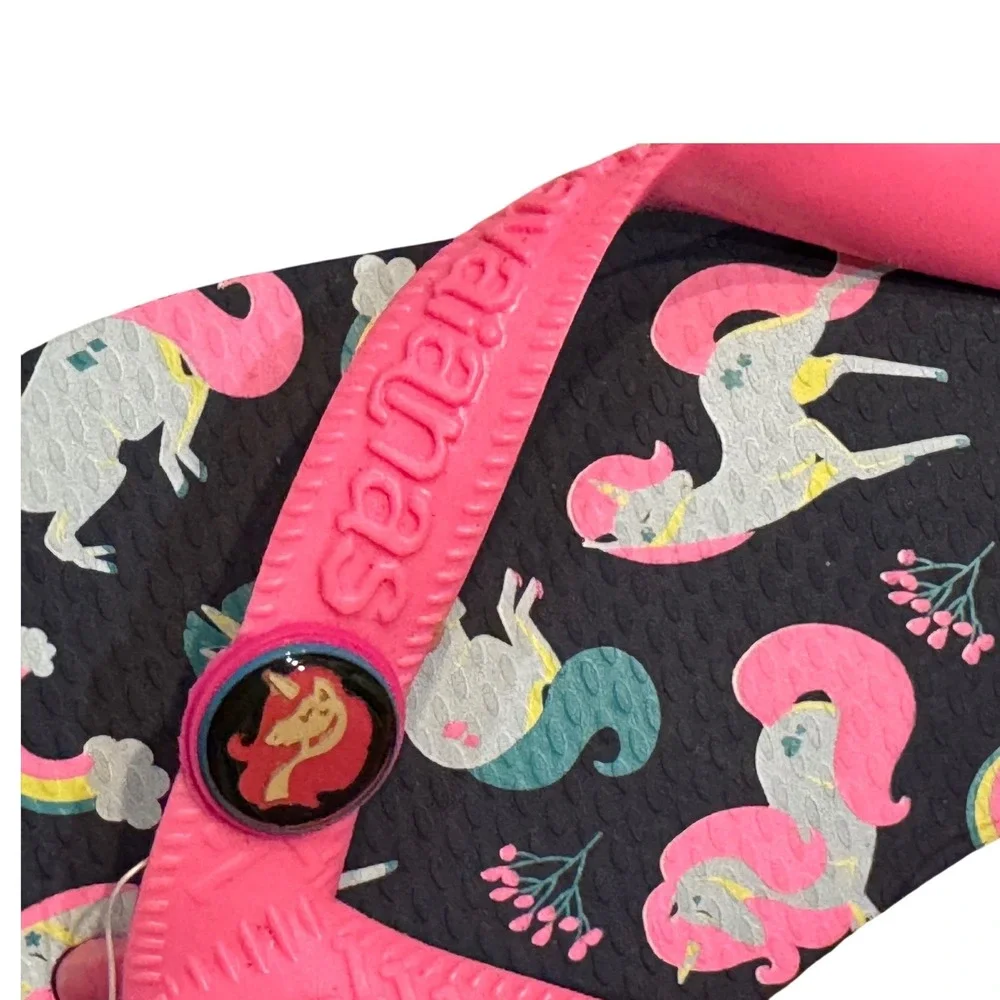 Havaianas Kids Fantasy Unicorn‎ Rainbow Flip Flop Sandals Navy Pink 3/4Y New